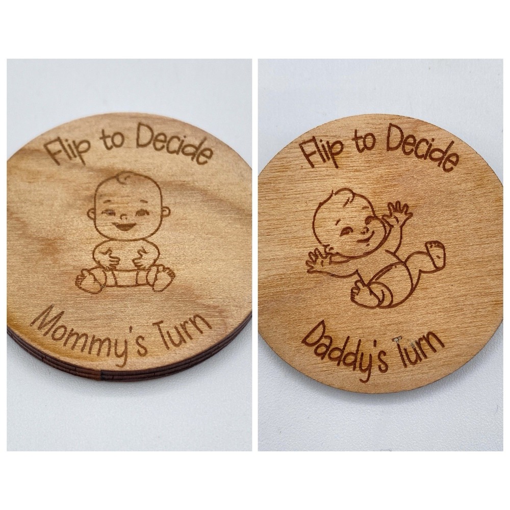 Wooden Funny New Parent The Decision Coin Flip Diaper Change Gift for Mom Dad